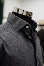 Camisa Azul Marino Jaspeada en Lino y Algodón