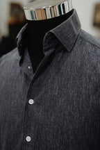 Camisa Azul Marino Jaspeada en Lino y Algodón