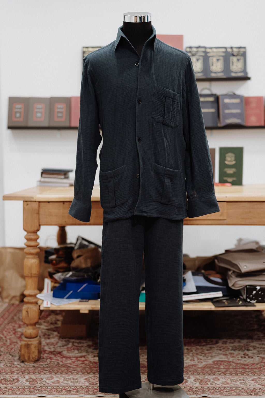 Camisa Pijamera Azul Marino en Algodón