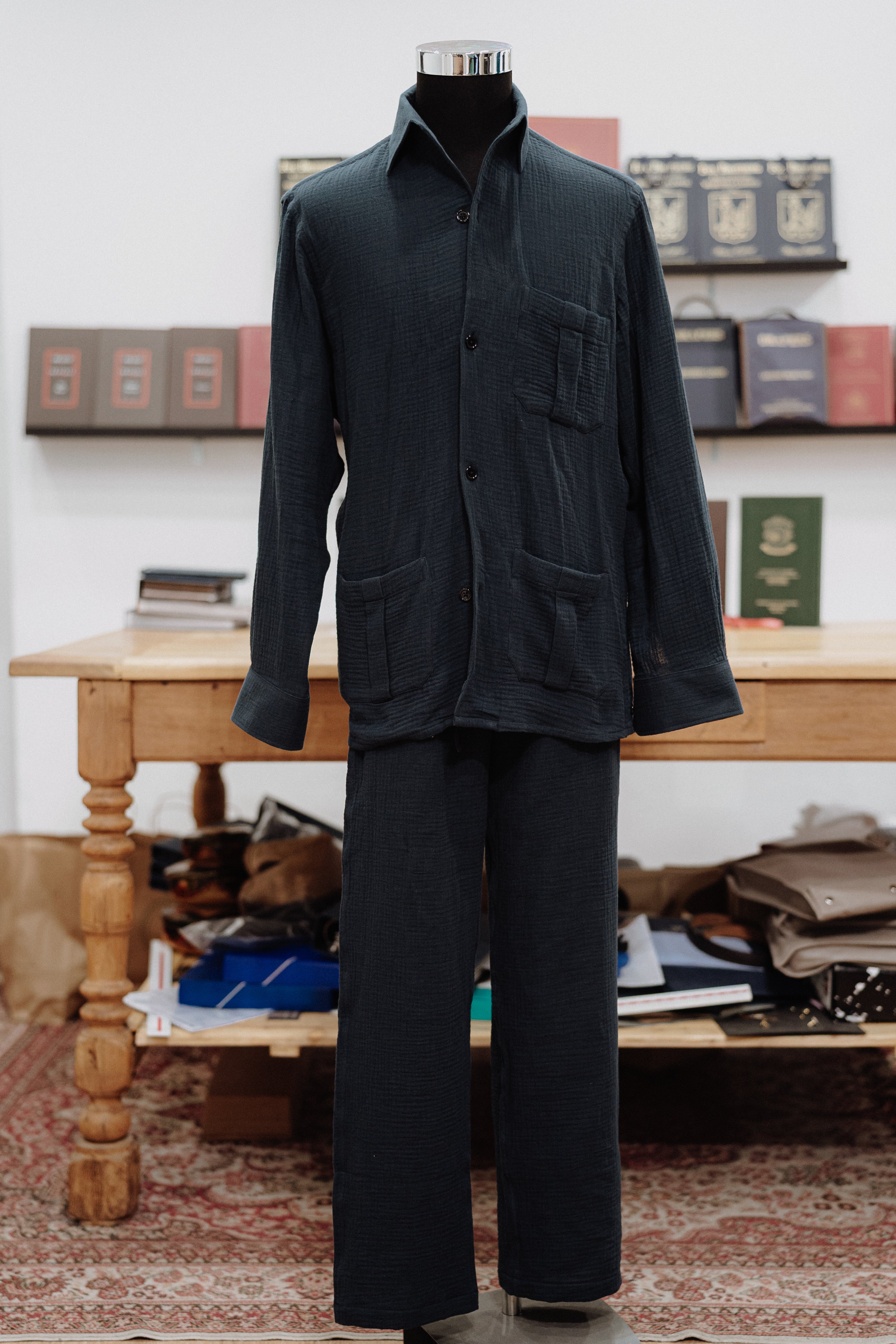 Camisa Pijamera Azul Marino en Algodón