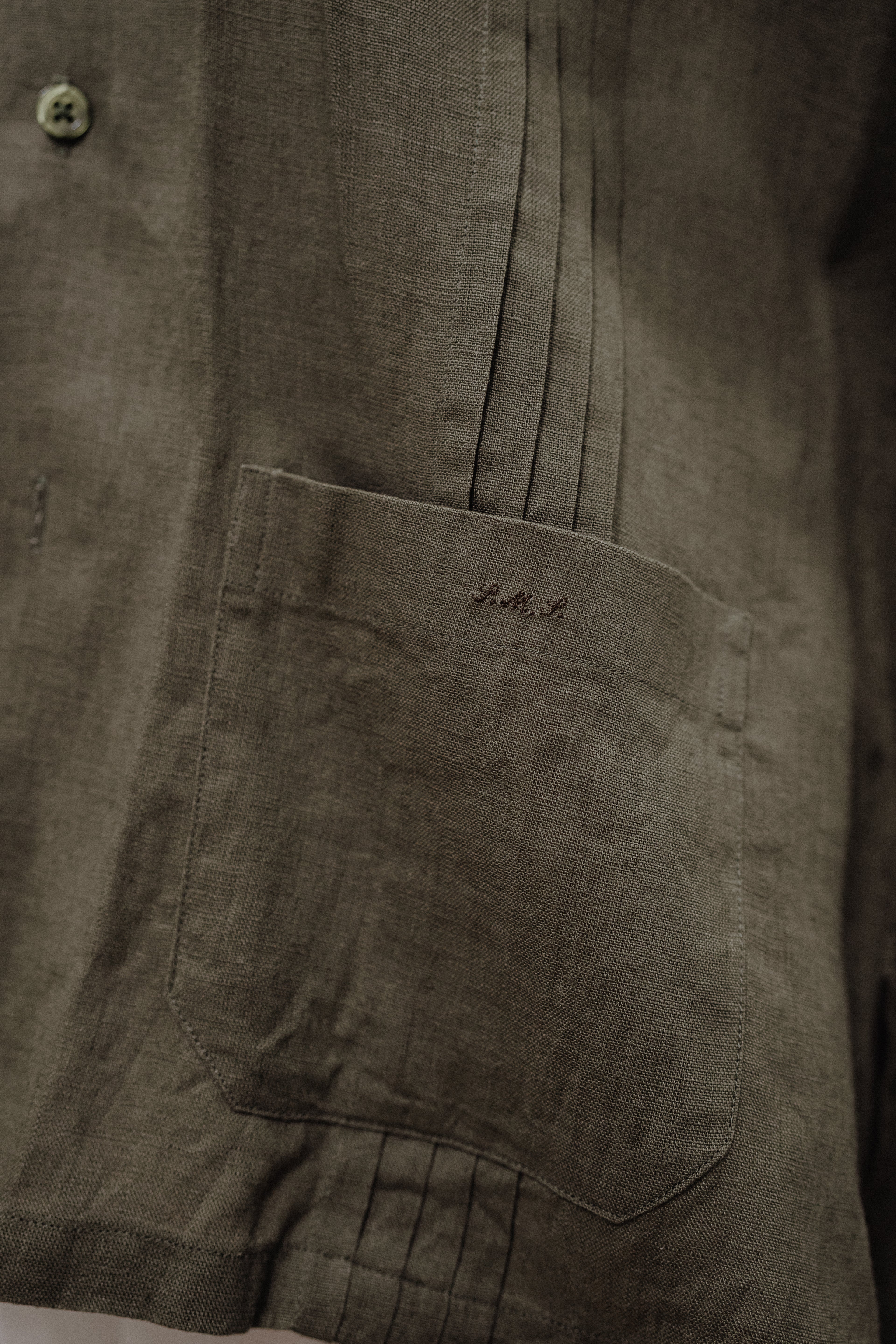 Guayabera Verde Caza en Lino