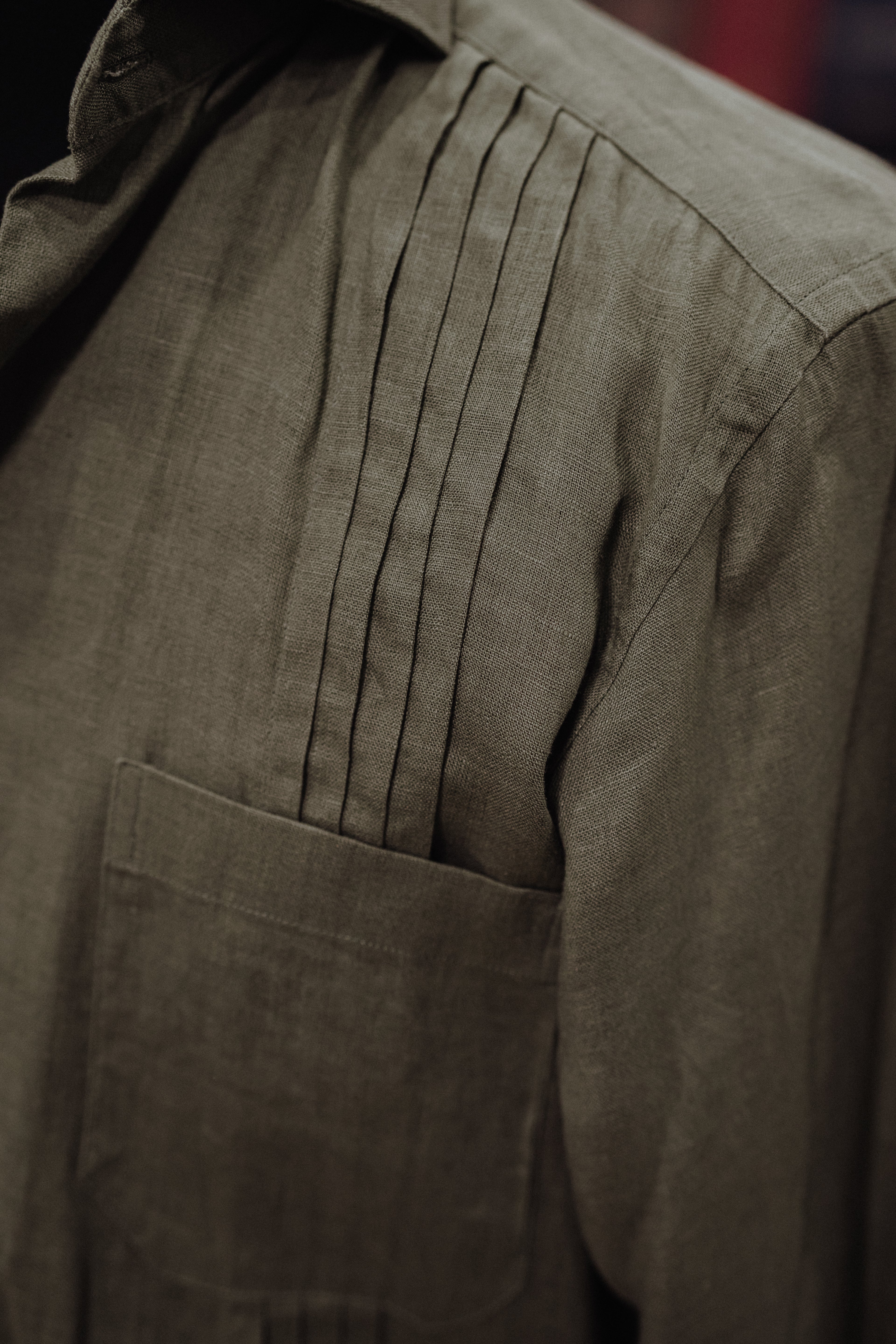 Guayabera Verde Caza en Lino